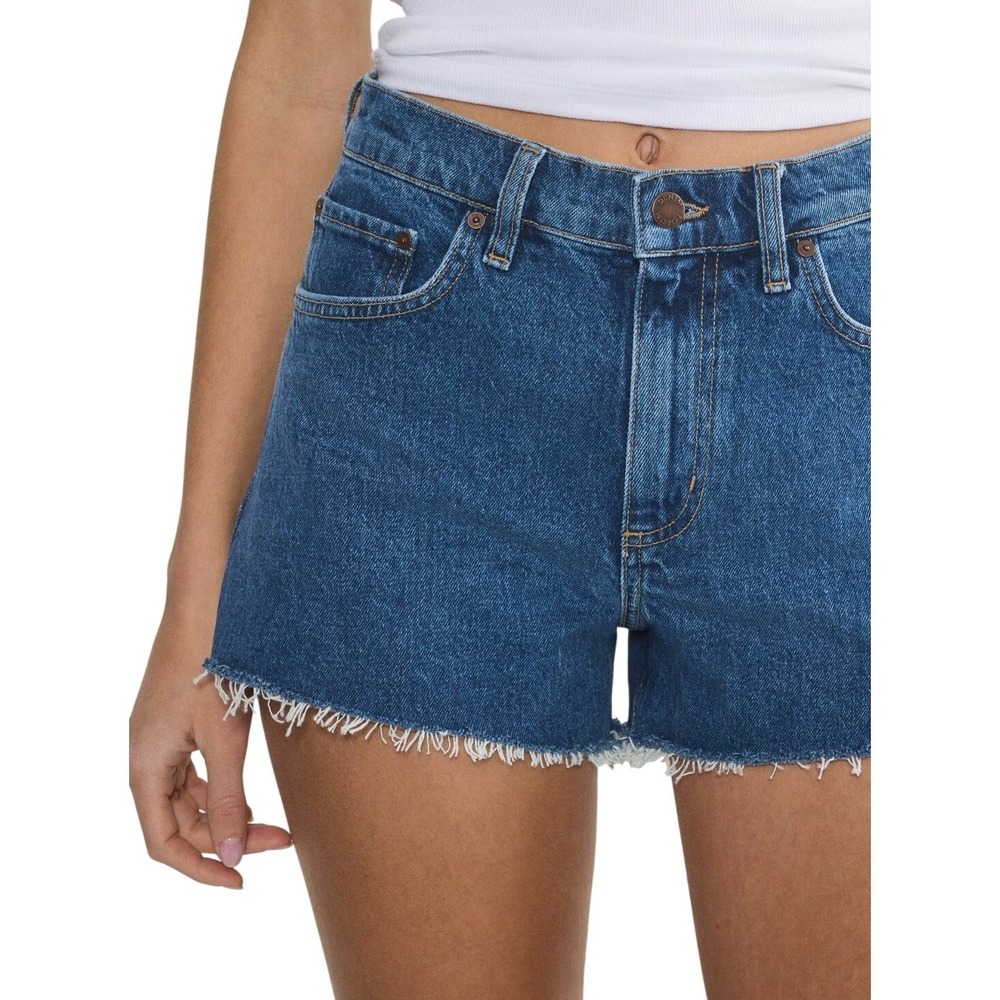 NWT Denim Forum Jodie CF High Rise Mini Denim Shorts Medium Blue Raw Hem Size 29